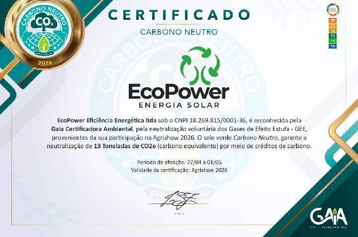 Neutralização de GEE: EcoPower é certificada na Agrishow